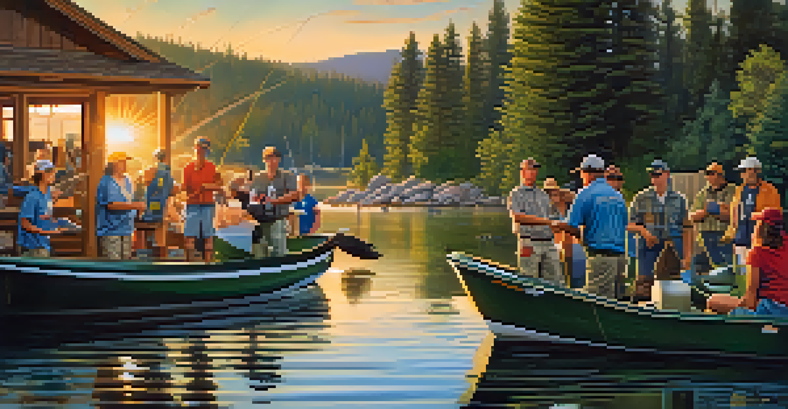 Participants practicing catch-and-release fishing techniques at Big Bear Lake, emphasizing community and conservation.