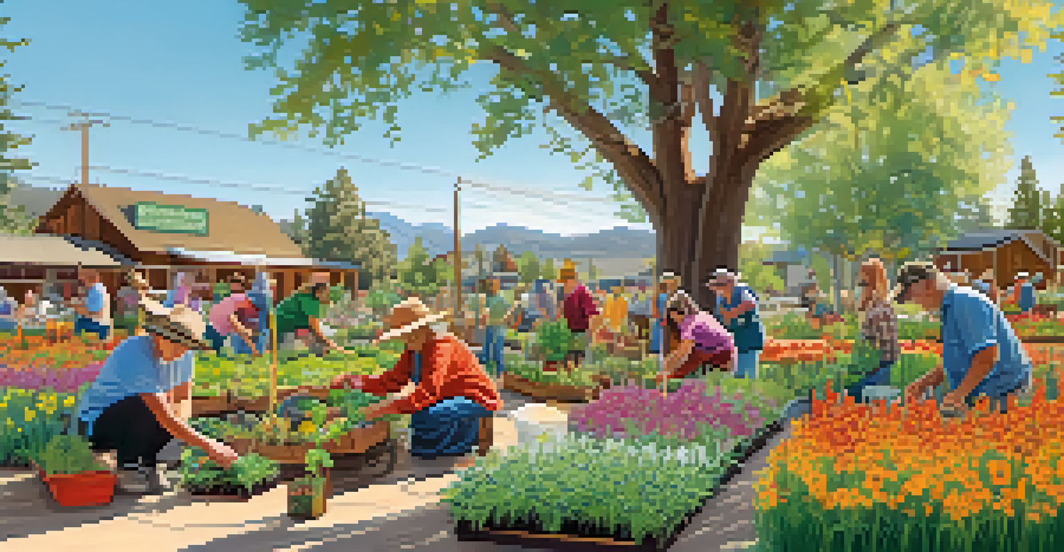 Residents participating in a community workshop on sustainable gardening in Big Bear, surrounded by plants and educational materials.