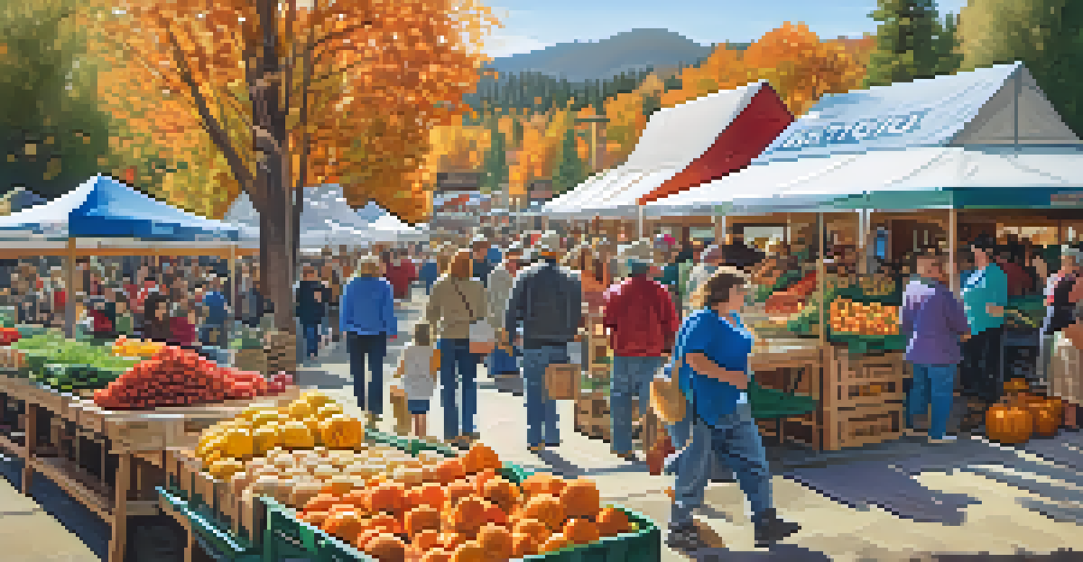 An autumn Harvest Festival scene in Big Bear with colorful booths of fresh produce and families enjoying activities.