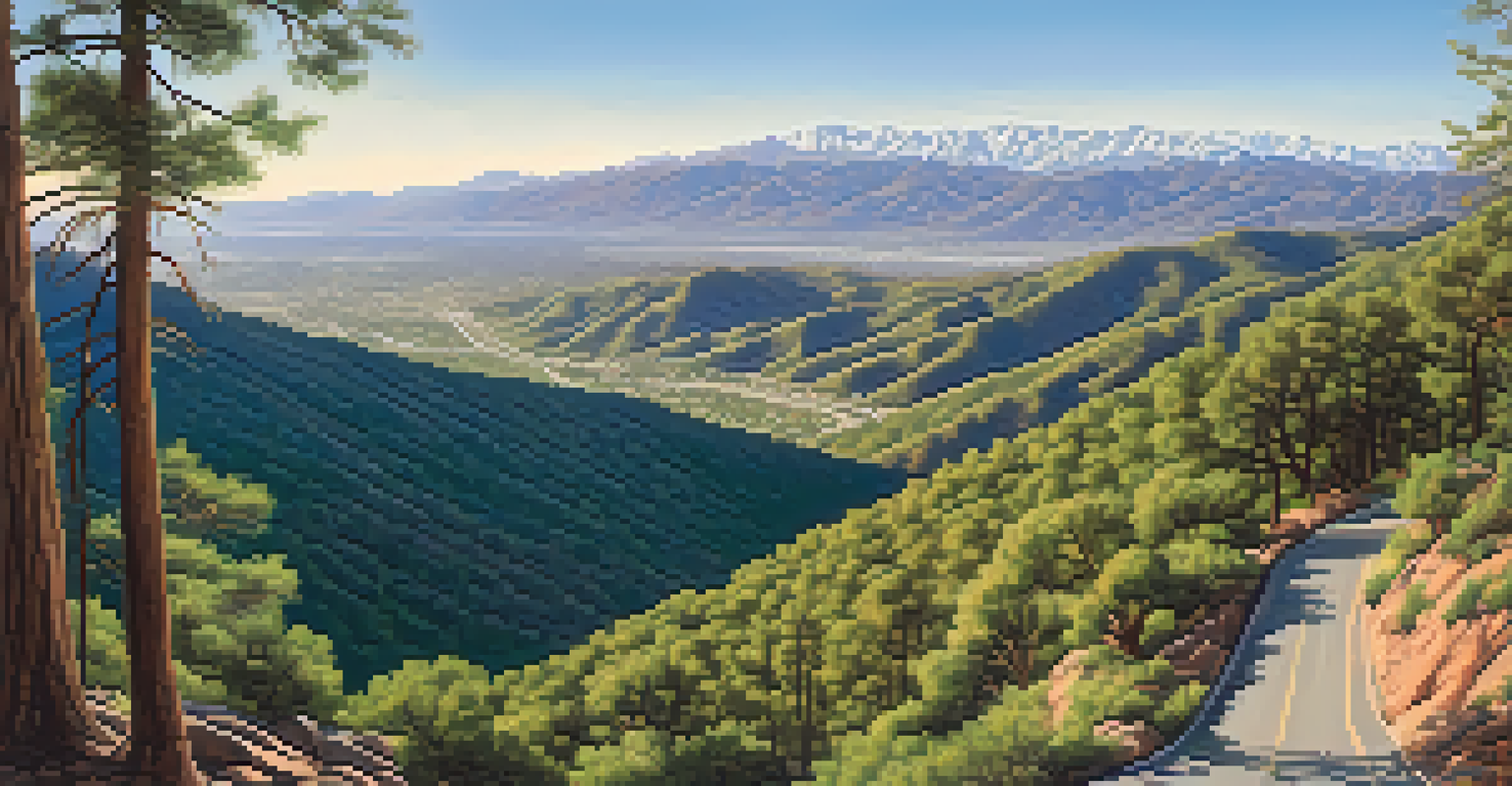 A stunning mountain view from Scenic Route 18, with lush forests and a winding road.