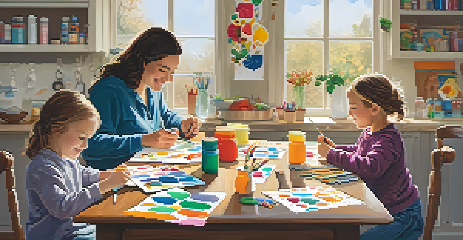 A family creates greeting cards at a kitchen table for patients in local hospitals.