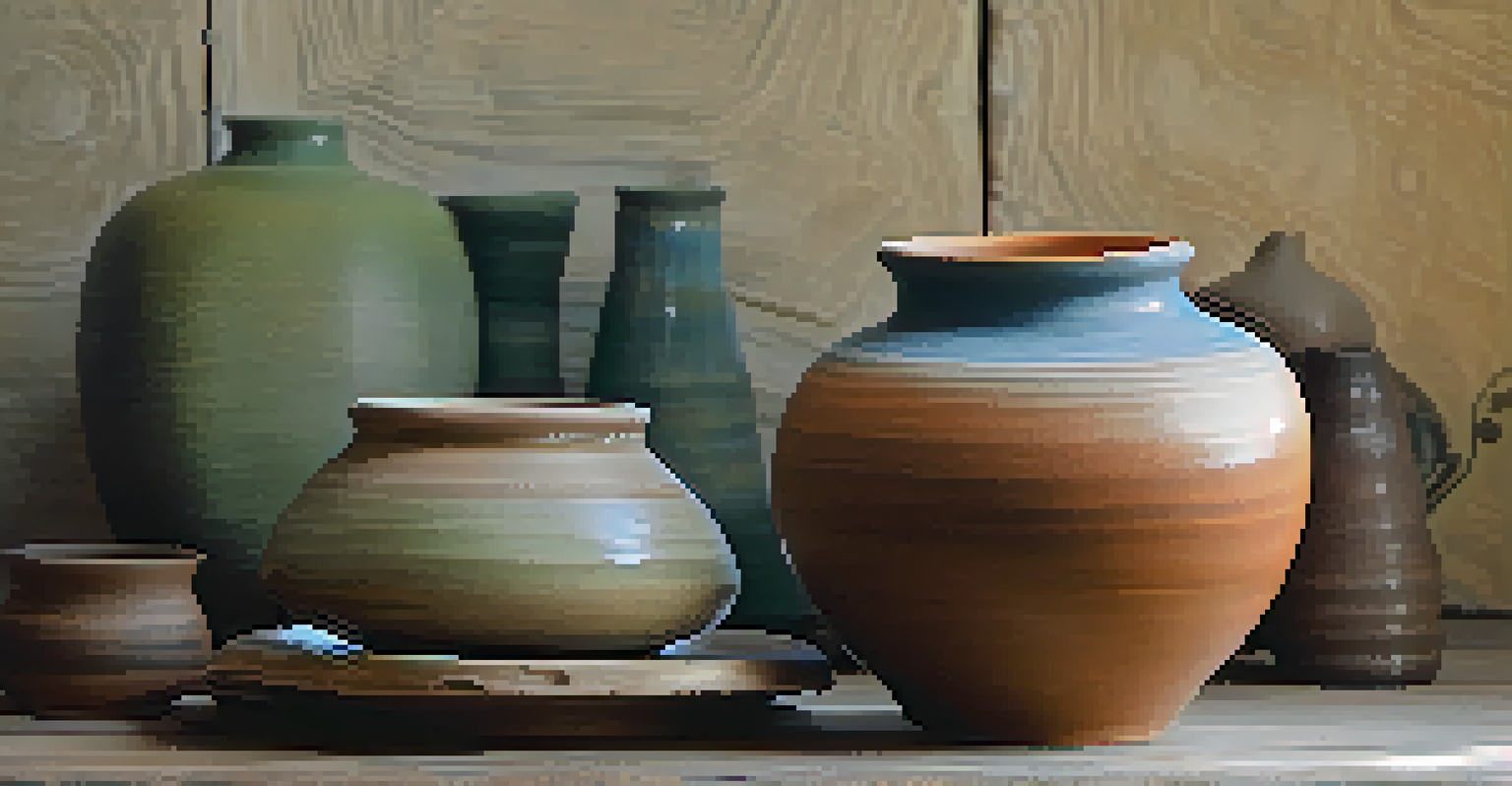 A close-up of a ceramic piece with organic forms and earthy glazes on a rustic wooden table.