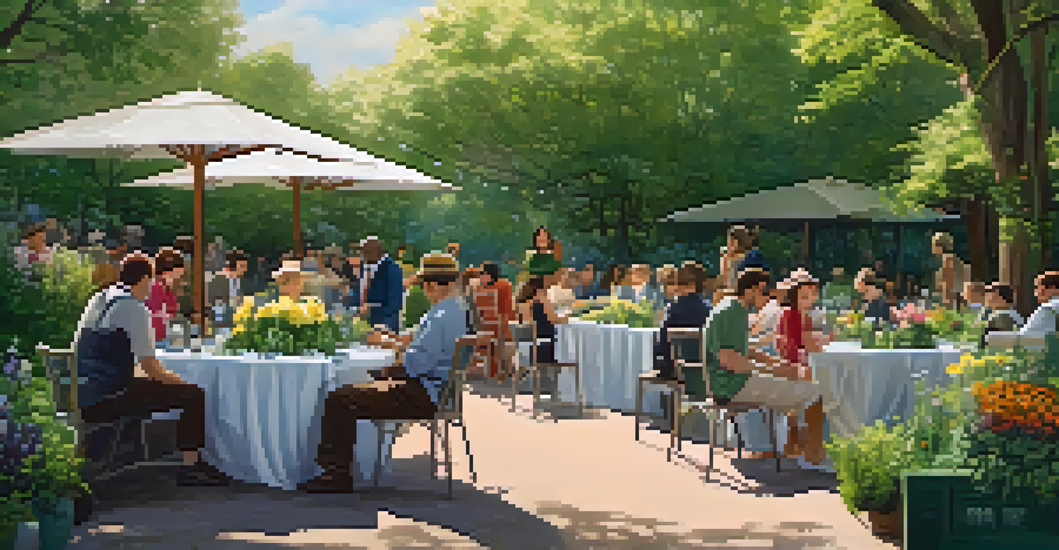 Attendees engaged in a gardening workshop at the Spring Gala, planting flowers amidst a backdrop of lush greenery and vibrant plants, reflecting the beauty of nature.