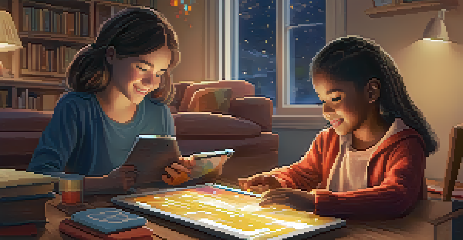 A parent and child learning about coding together at home, surrounded by educational materials and a warm, inviting atmosphere.
