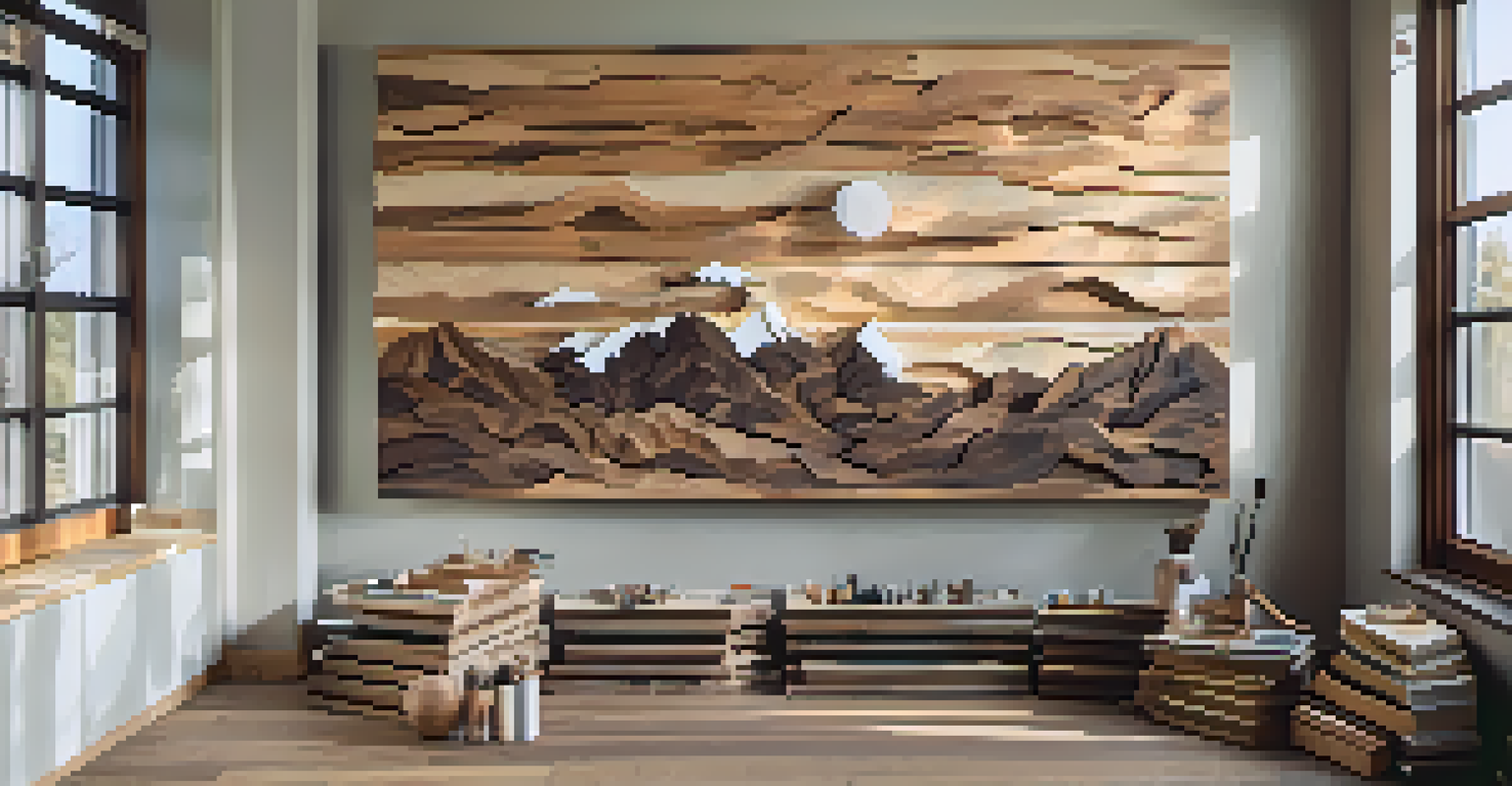 A sculpture made from reclaimed wood in an art studio, highlighting the contours of Big Bear's landscape.