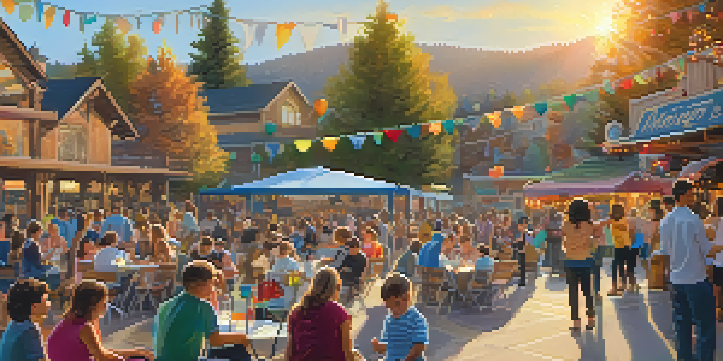 Families enjoying a lively outdoor concert at The Village at Big Bear Lake, with children dancing and parents relaxing.