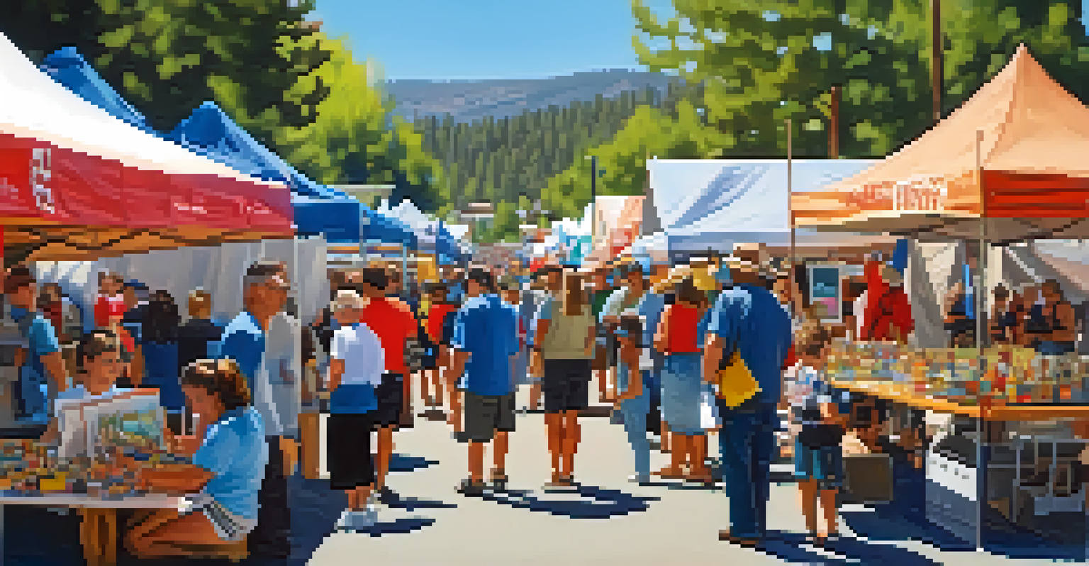 The Big Bear Art Festival with local artists showcasing their work and attendees participating in workshops under a sunny sky.