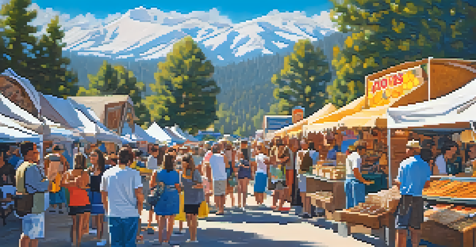 Close-up of local artisans and food vendors at Big Bear's Summer Music Festival, showcasing handmade crafts and delicious food under a sunny sky.