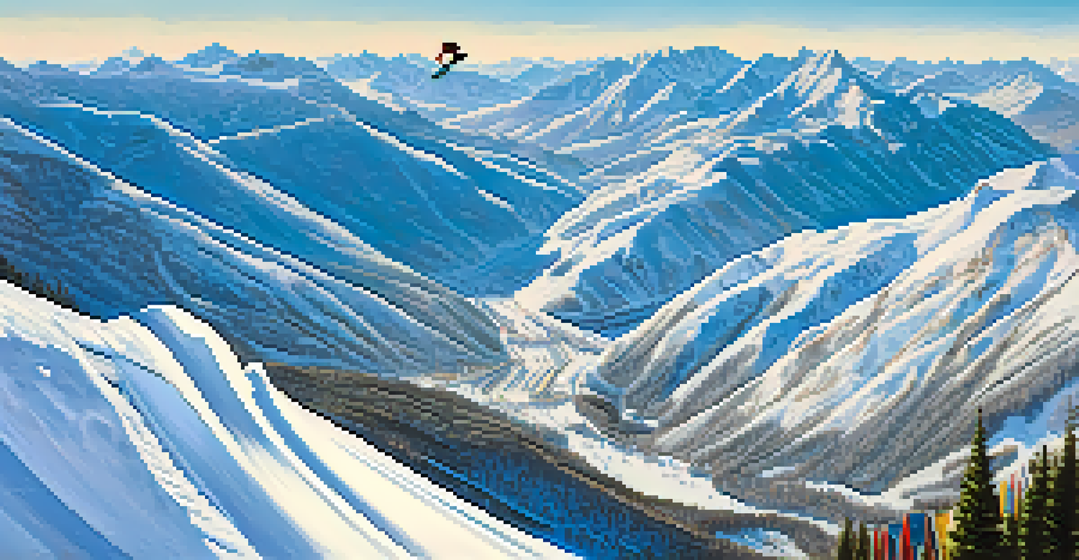 A snowboarder executing a mid-air trick with snow-covered mountains in the background and spectators watching.