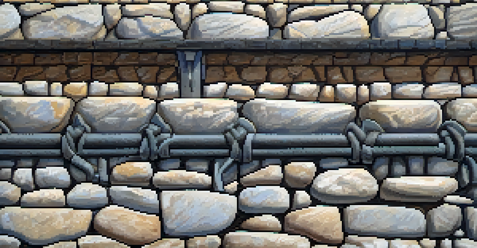 A close-up of the stonework of the Old Bear Valley Dam, highlighting the craftsmanship and texture.