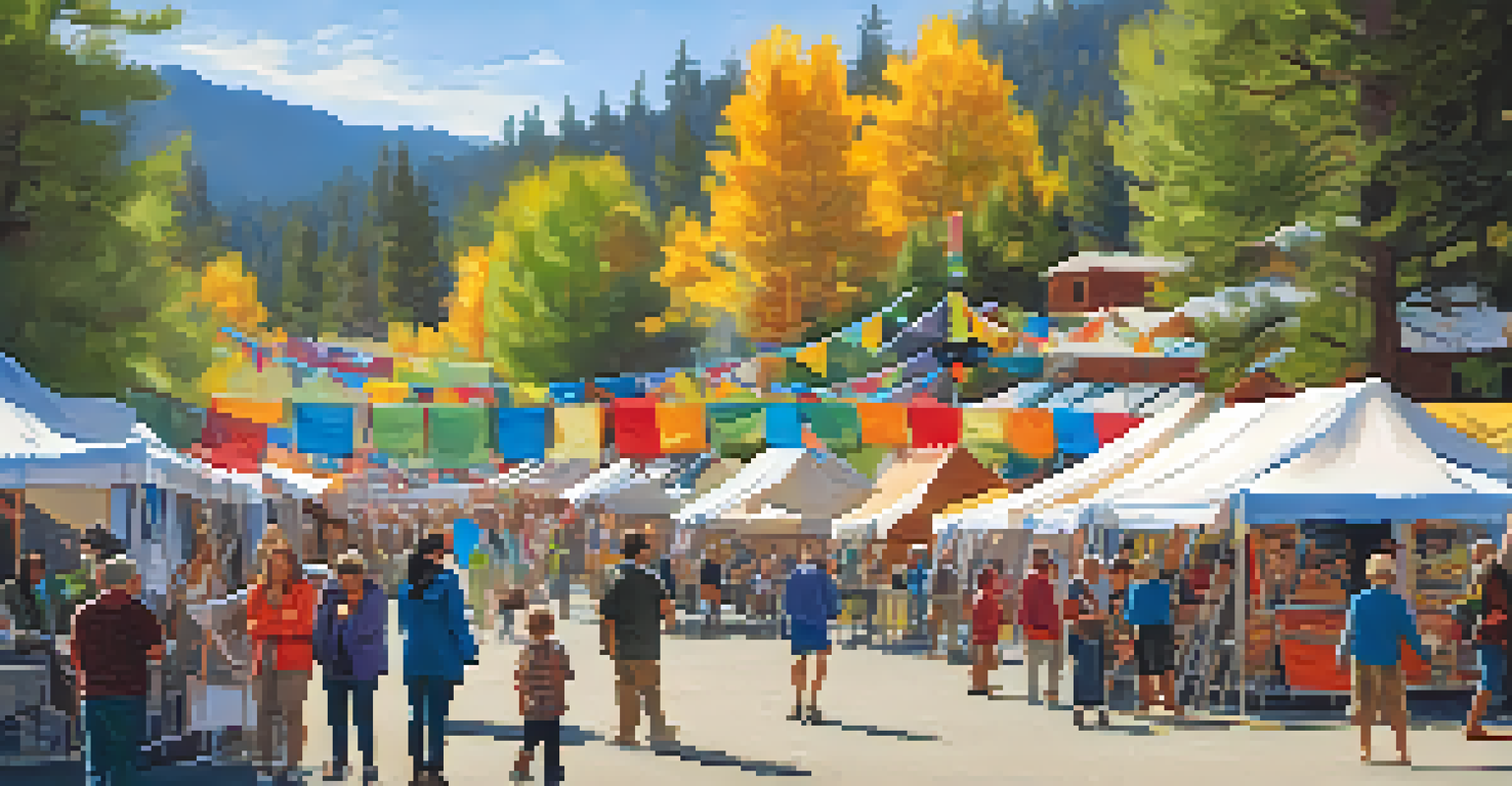 A vibrant art festival in Big Bear, showcasing local artists and engaging activities for families against a backdrop of mountains.