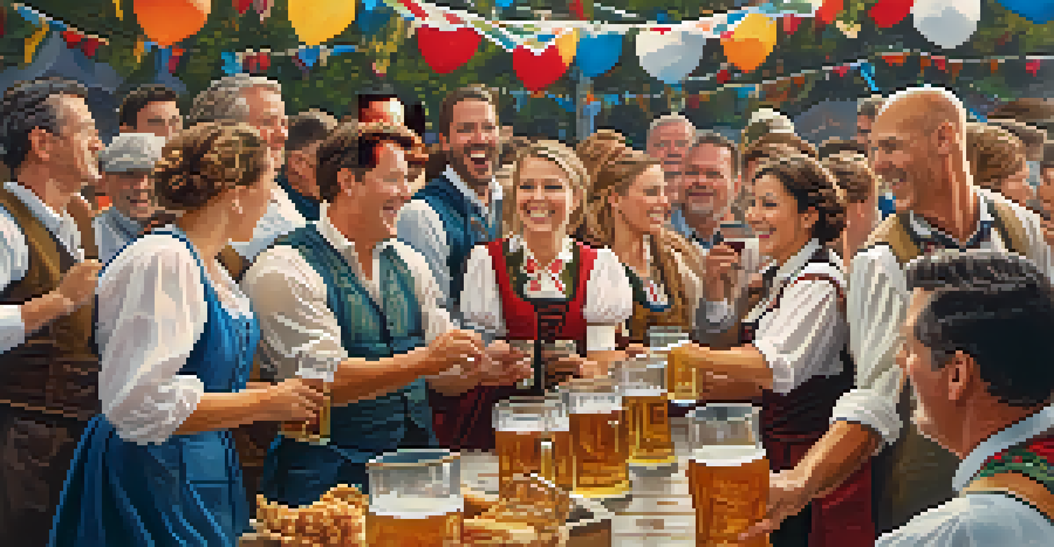 Adults participating in a stein-holding contest at Big Bear Lake Oktoberfest, with crowds cheering.