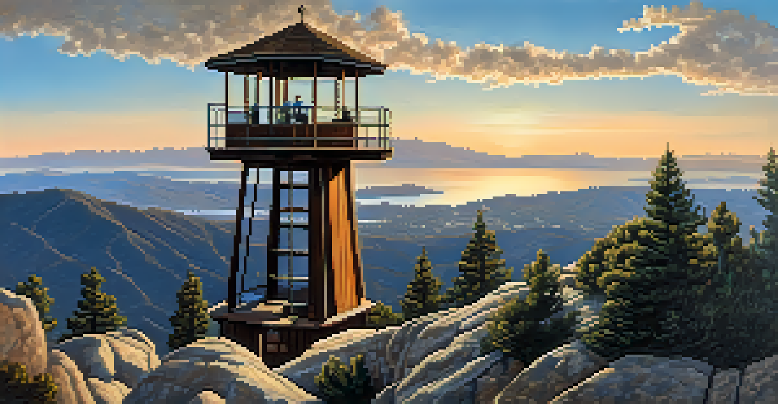 Panoramic view from Butler Peak Fire Lookout overlooking San Bernardino Mountains and Big Bear Lake.