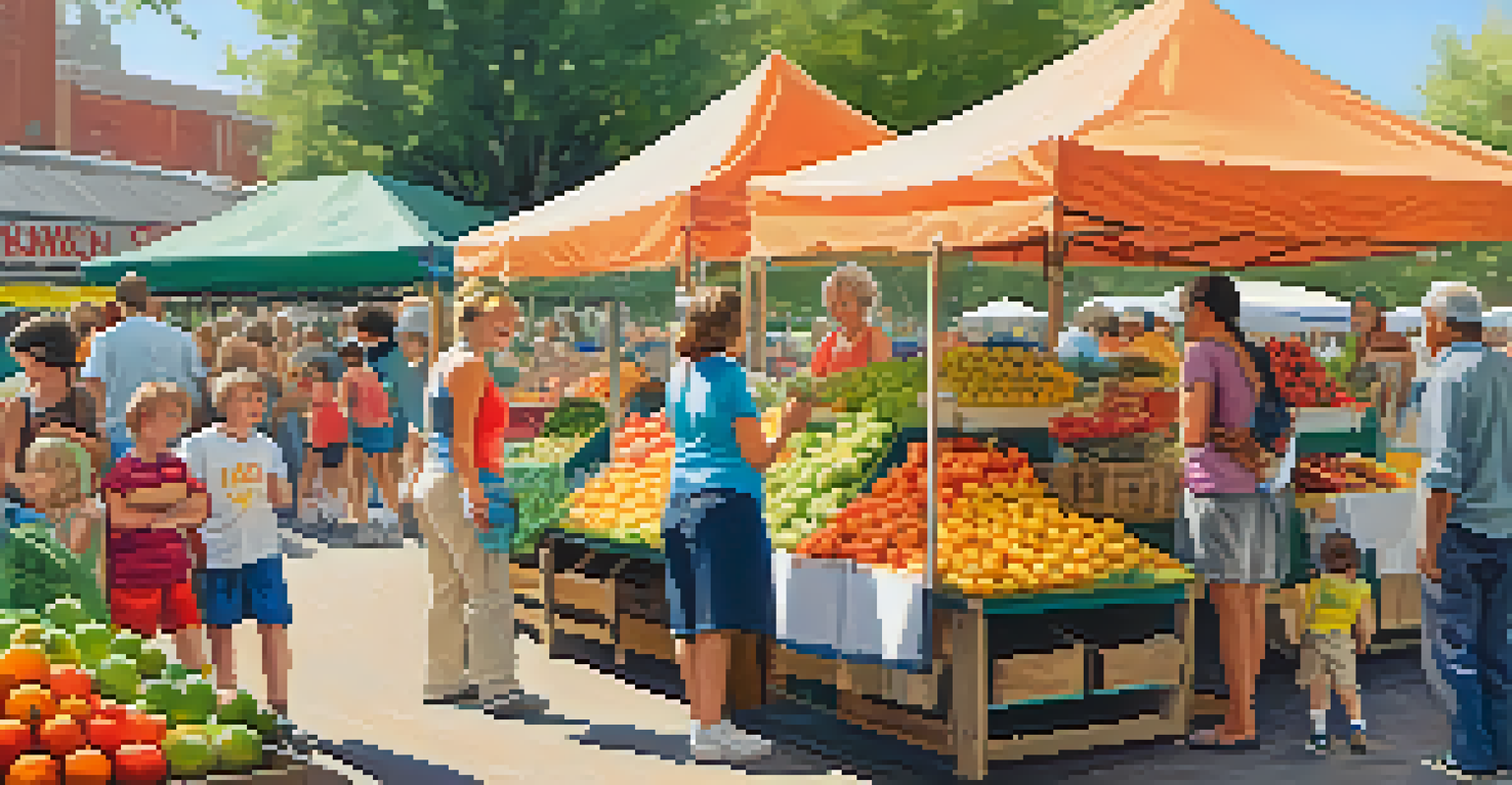 A family enjoying their time at a farmers market, exploring stalls with seasonal fruits.