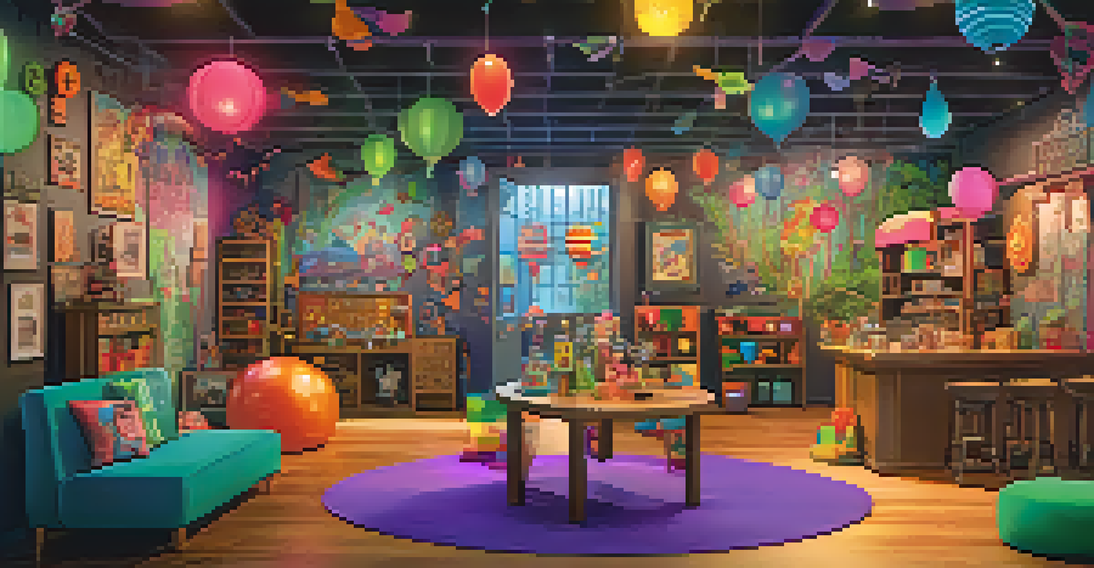 A colorful escape room for children with whimsical decorations and kids solving puzzles.