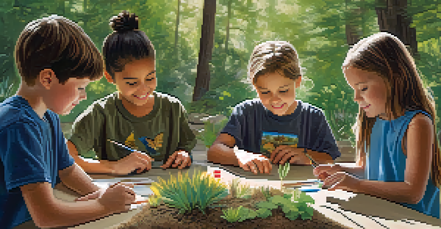 Children participating in a hands-on workshop at Big Bear's Nature Center, building miniature ecosystems with plants and animals.