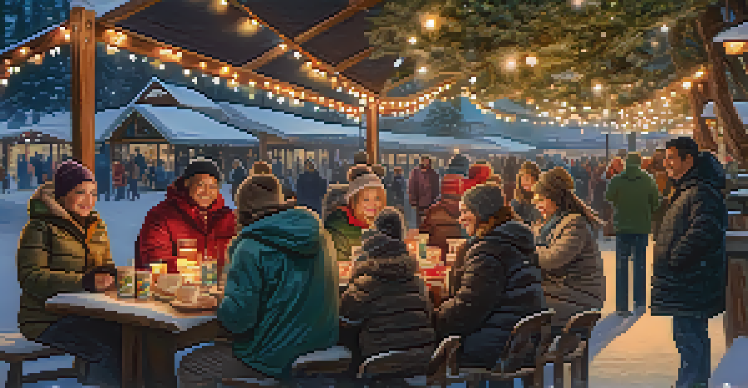 A lively winter festival at Big Bear Lake with people enjoying music, food, and crafts.