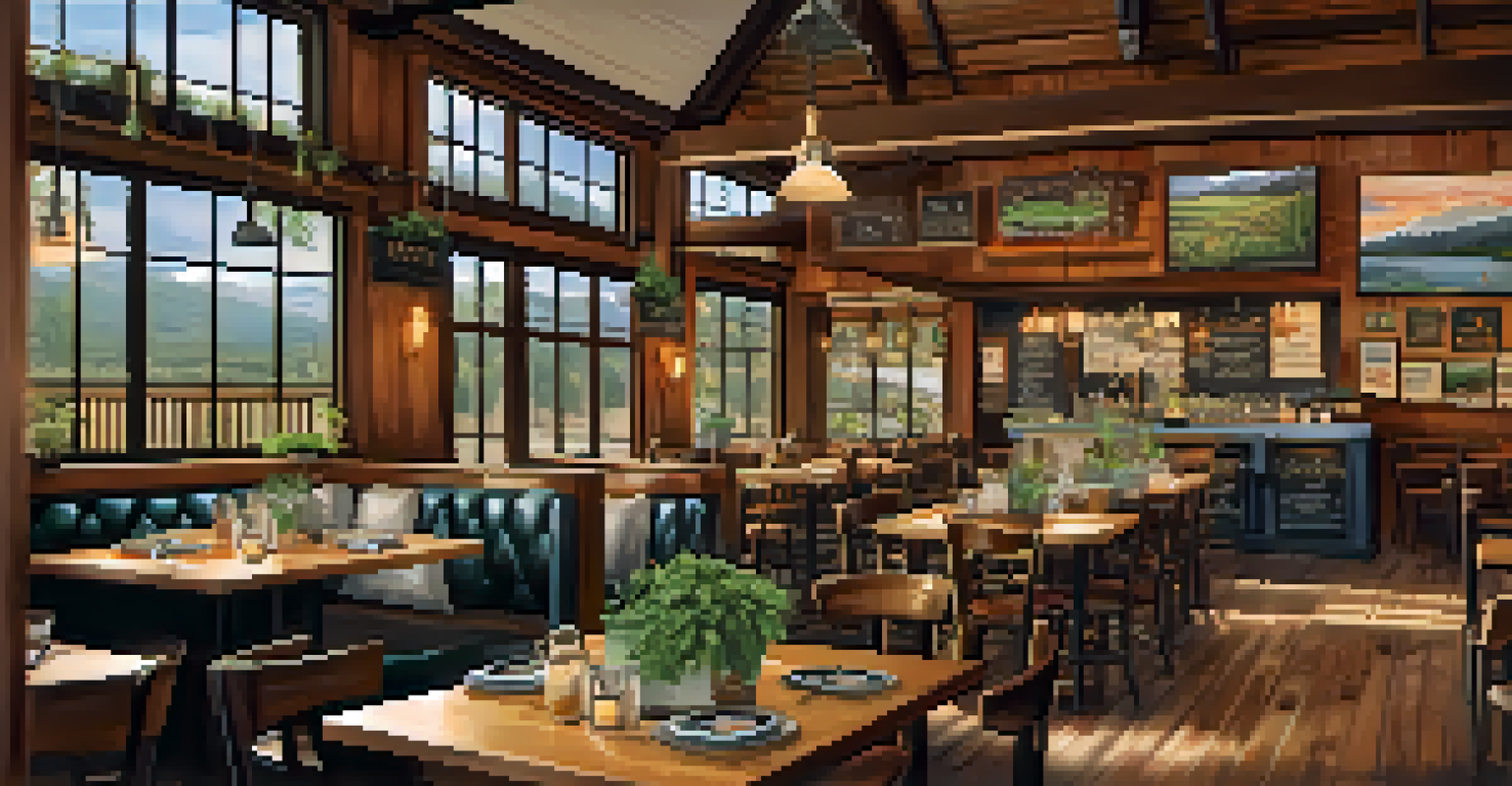 A cozy farm-to-table restaurant interior with diners enjoying fresh local dishes and a warm ambiance.