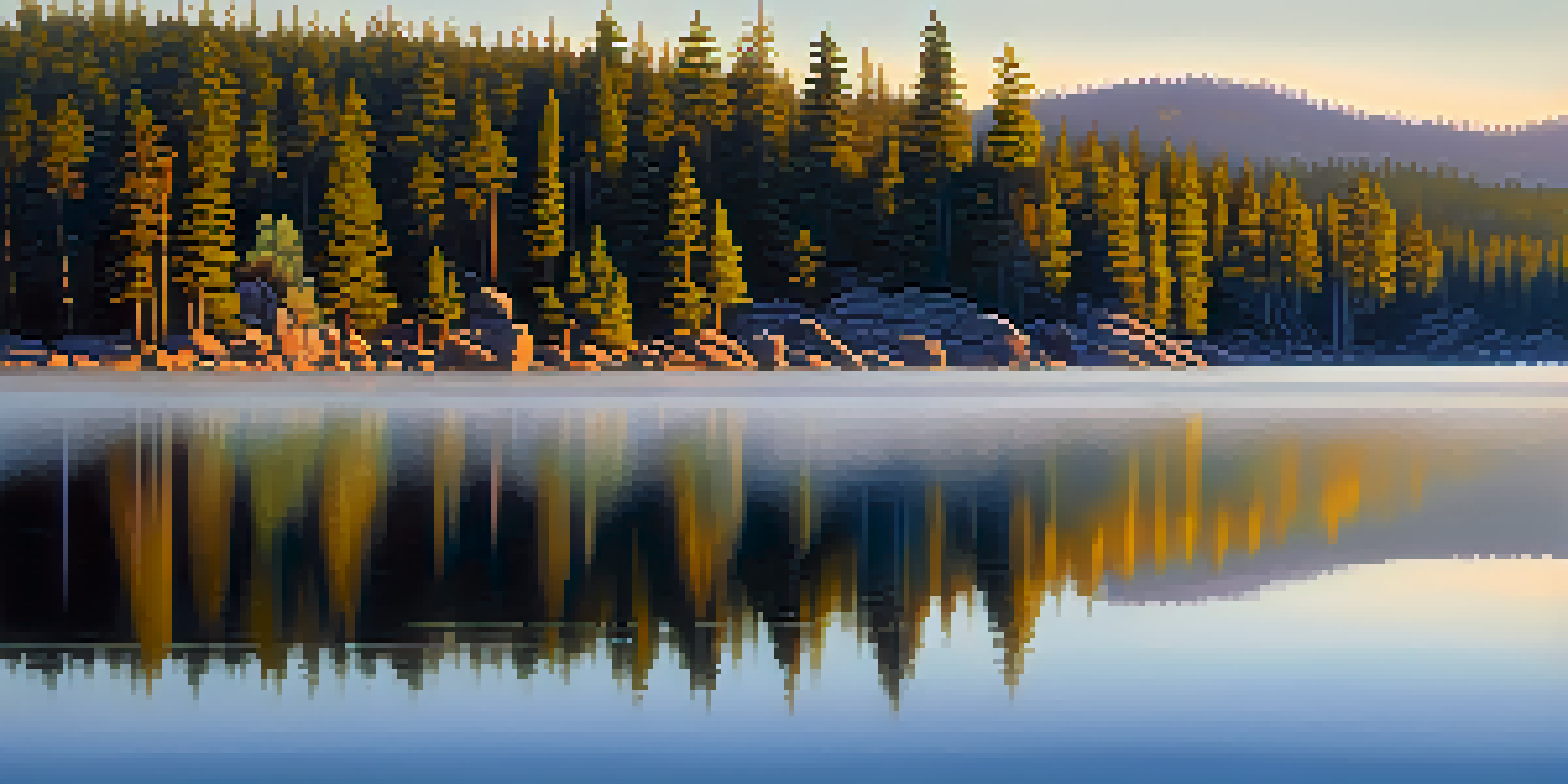 A peaceful morning view of Lake Arrowhead with mist over the water, surrounded by pine trees and mountains.