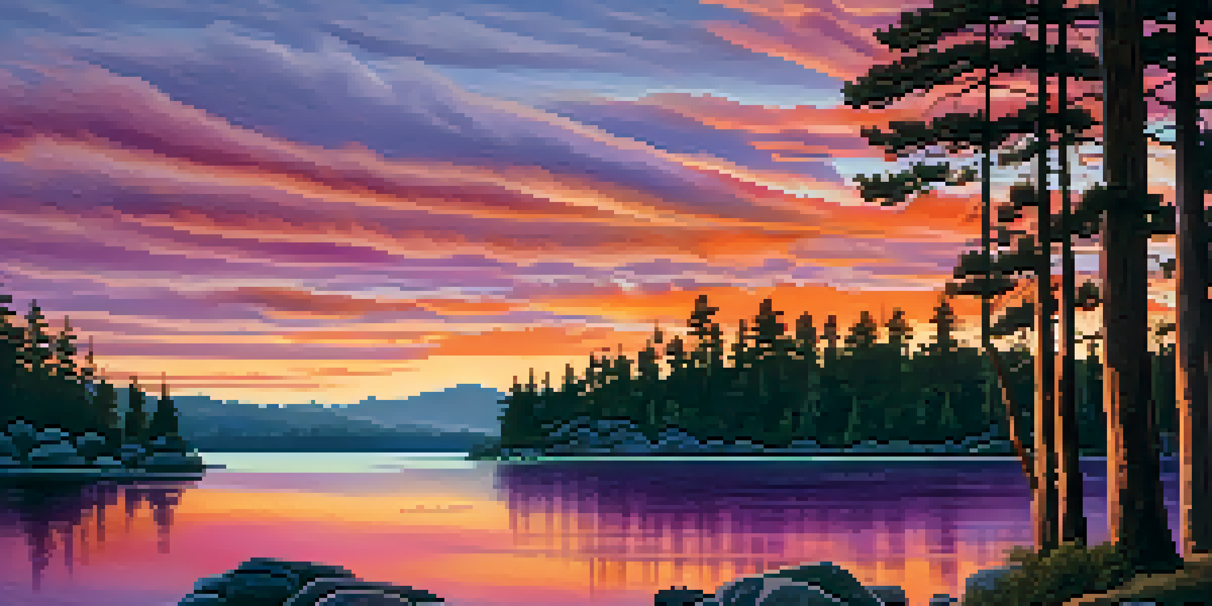 A romantic sunset scene at Boulder Bay Park with couples and a lake reflecting colorful skies.