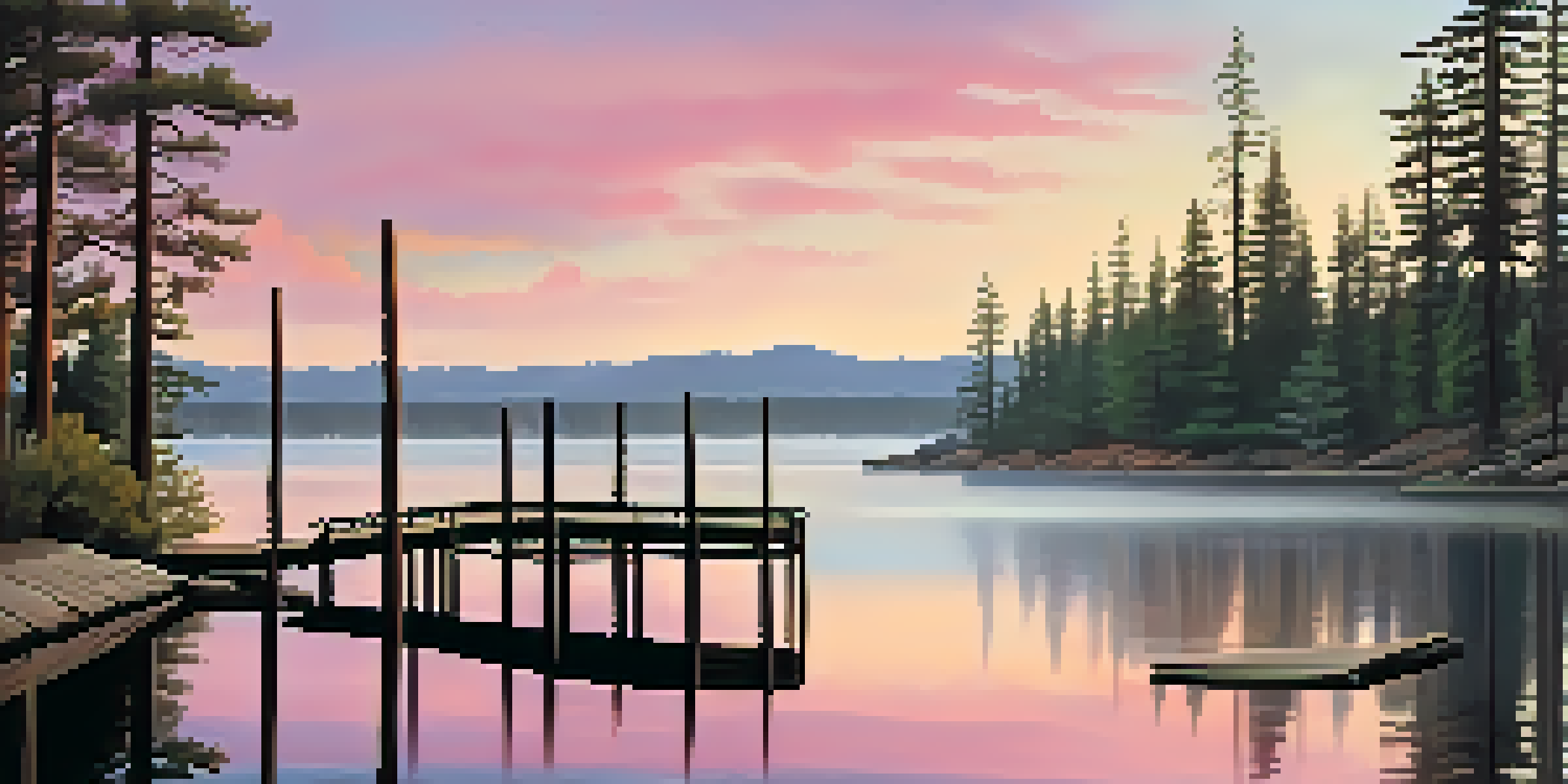 A serene sunrise scene over Big Bear Lake, with mist rising from the water and colorful skies reflecting on the lake's surface.