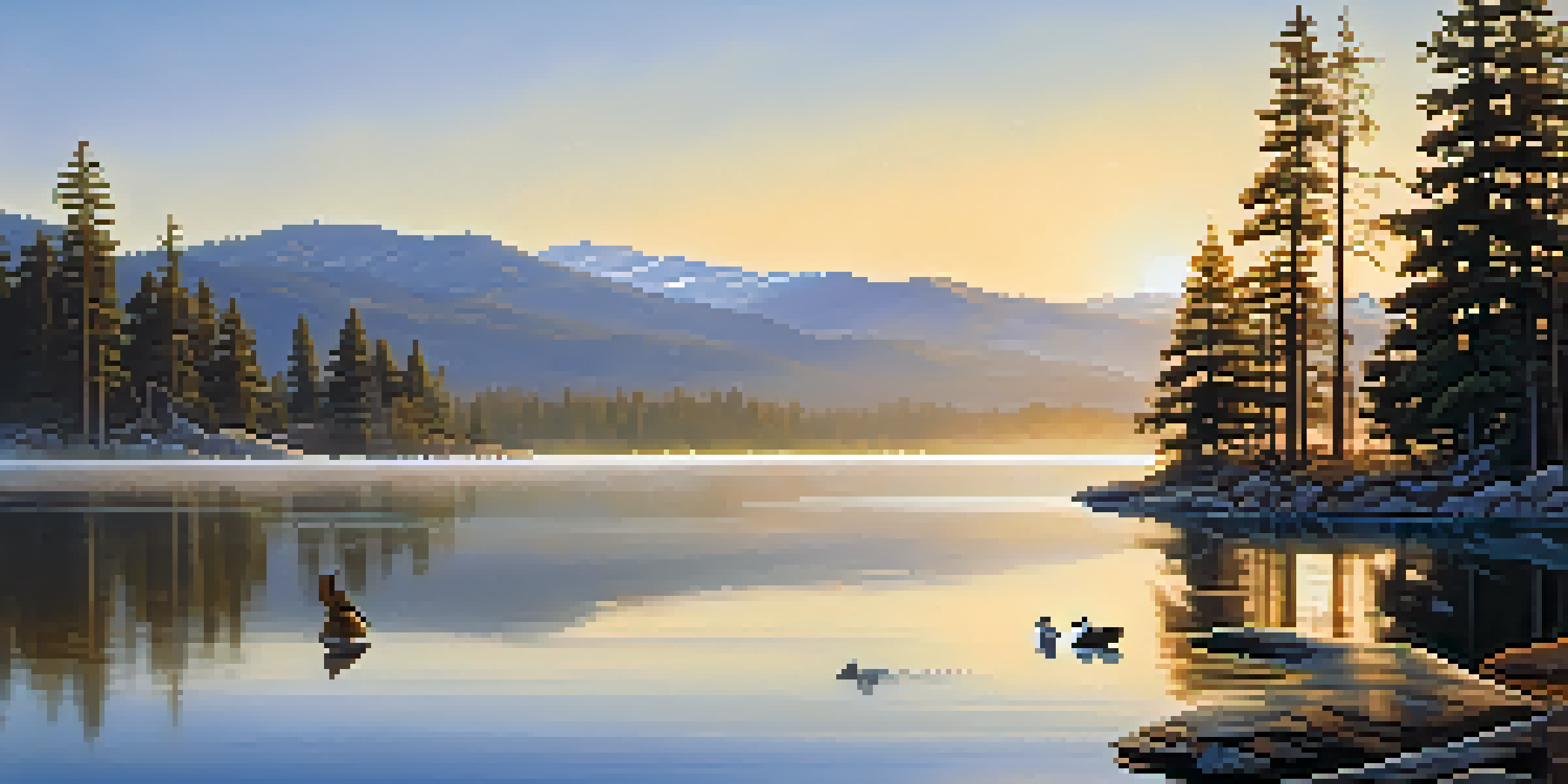 A beautiful sunrise over Big Bear Lake, with mist on the water and bald eagles in the sky.