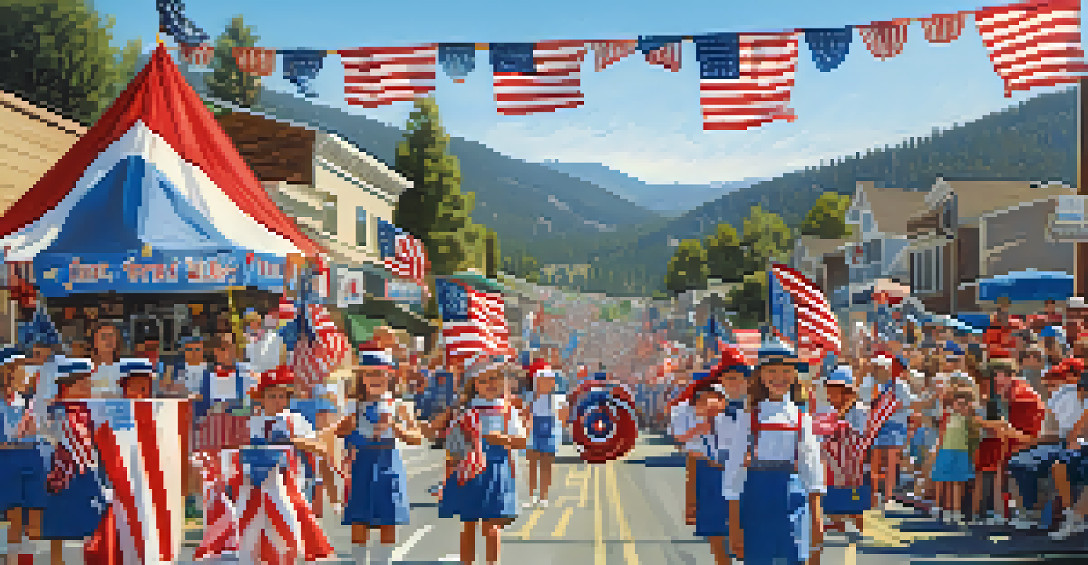 A lively Fourth of July parade in Big Bear with colorful floats and excited spectators.
