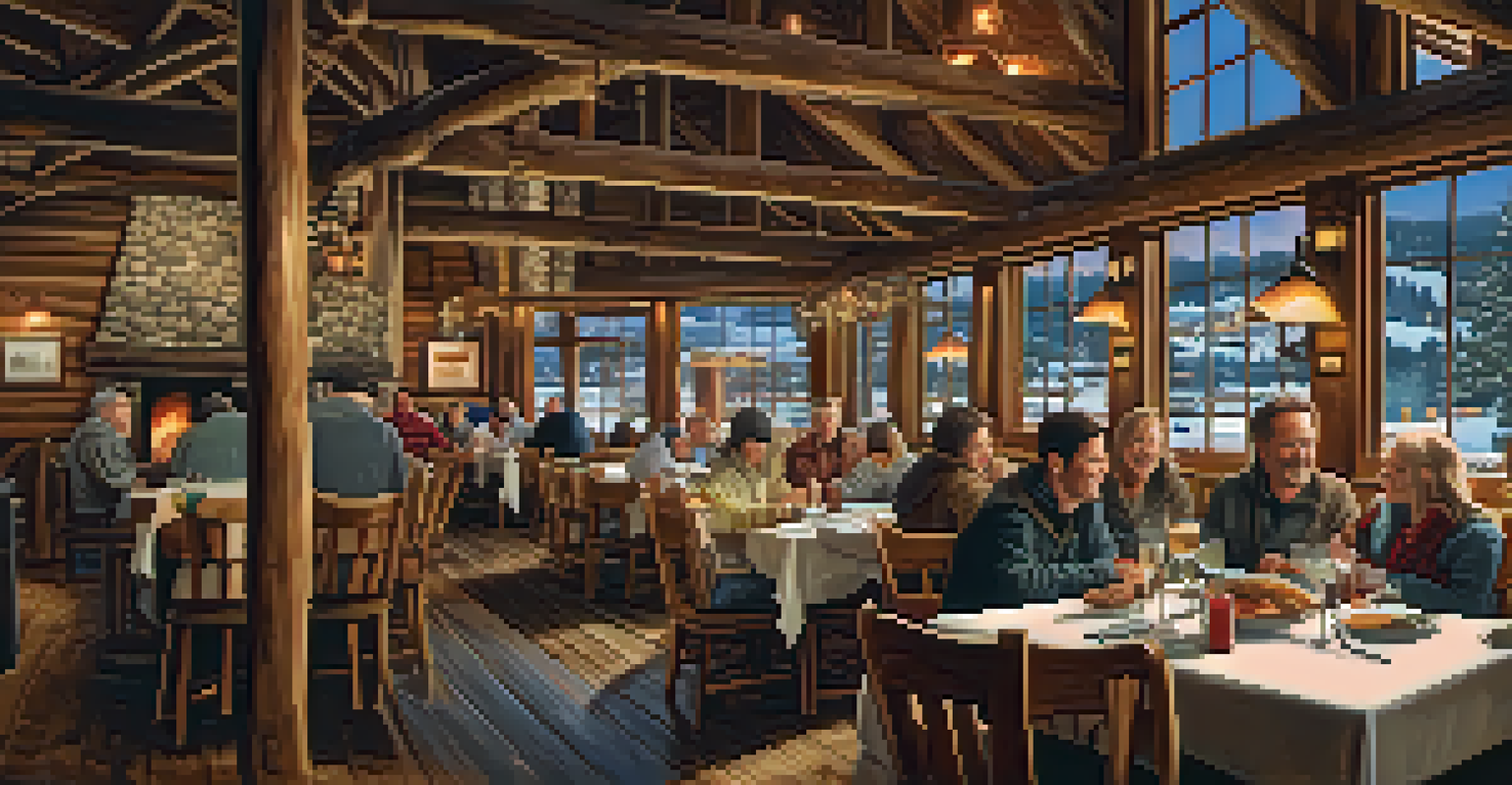 A bustling restaurant in Big Bear with diners enjoying meals and drinks after skiing.