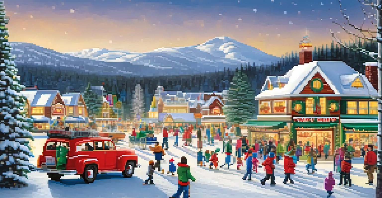 A festive scene of the Winter Wonderland celebration at Big Bear Lake, with a Christmas parade and snow-covered scenery.