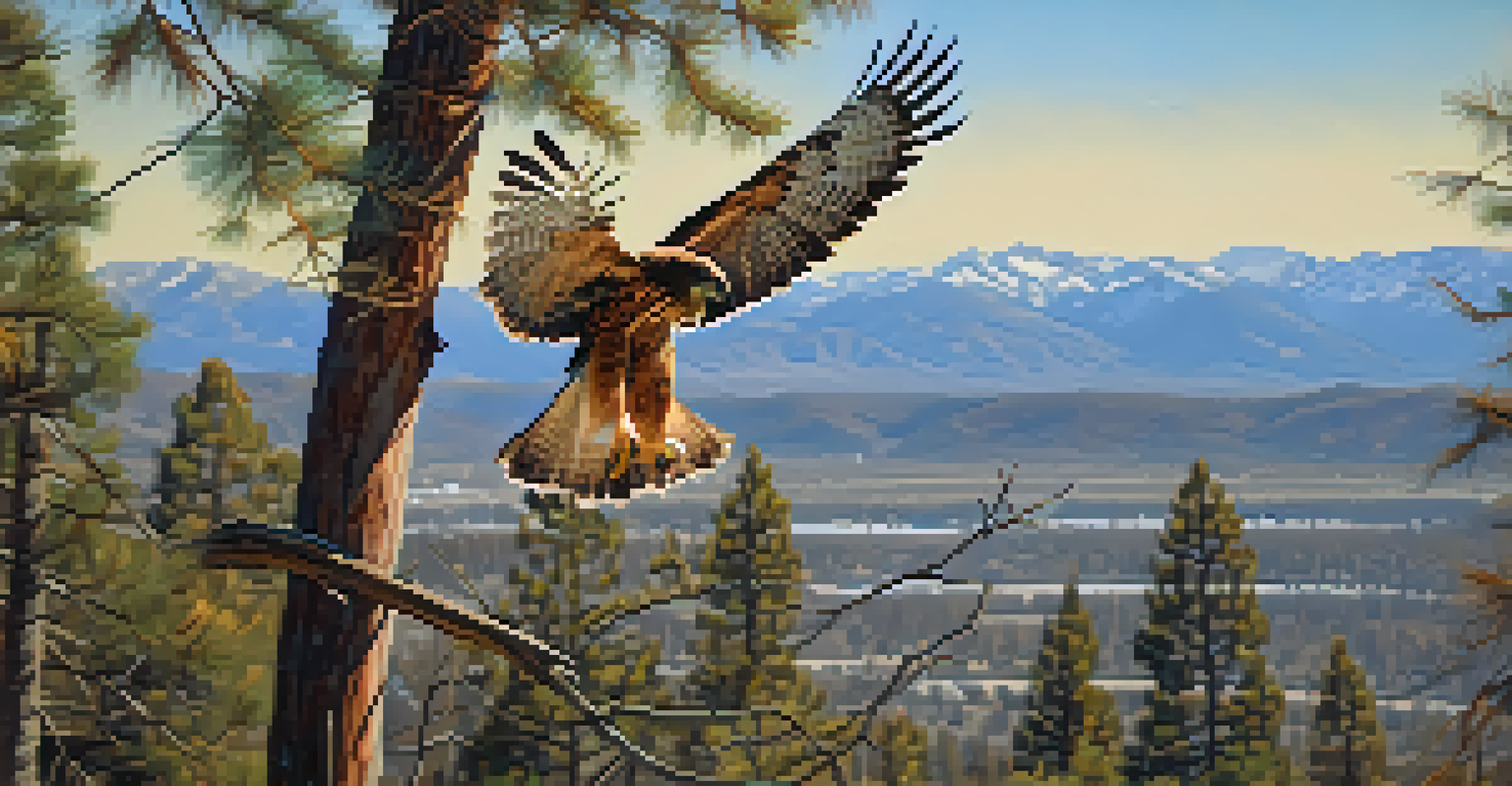 A photographer capturing a red-tailed hawk in Big Bear, with mountains in the background.