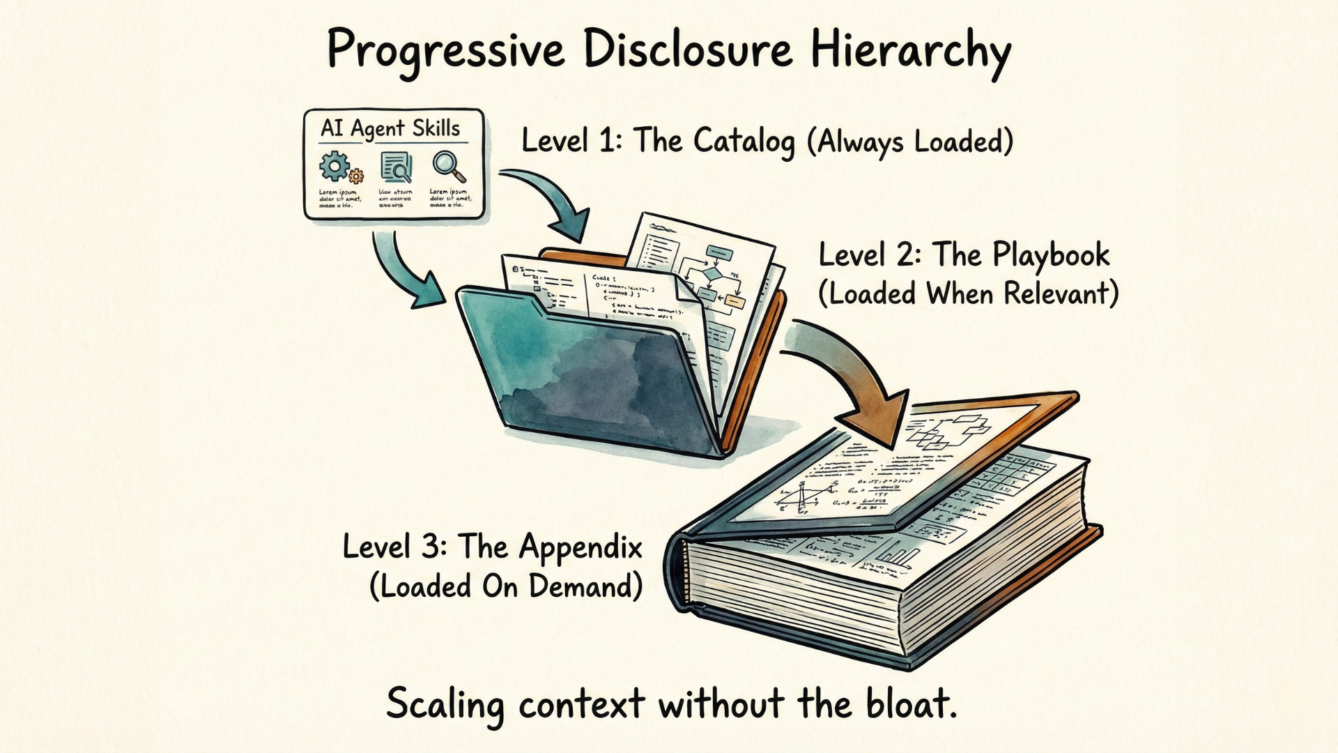 The Progressive Disclosure Hierarchy—Scaling context without the bloat