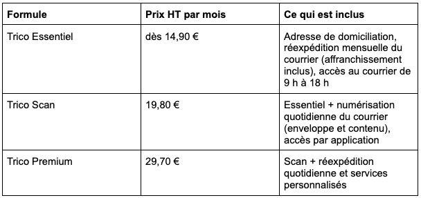 Grille tarrifaire