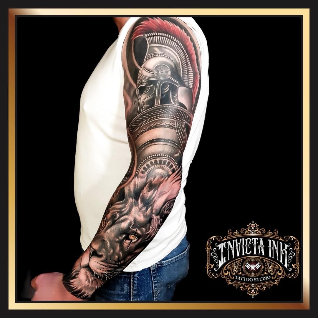 a man with a full sleeve cover-up tattoo, görlitz, germany