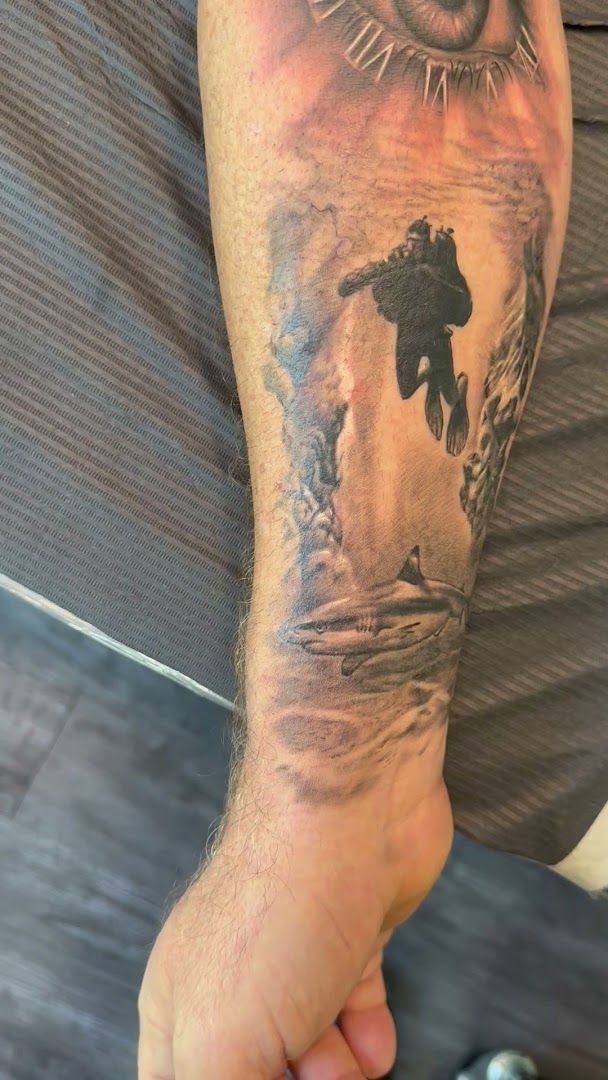 a man with a narben tattoo on his arm, südwestpfalz, germany