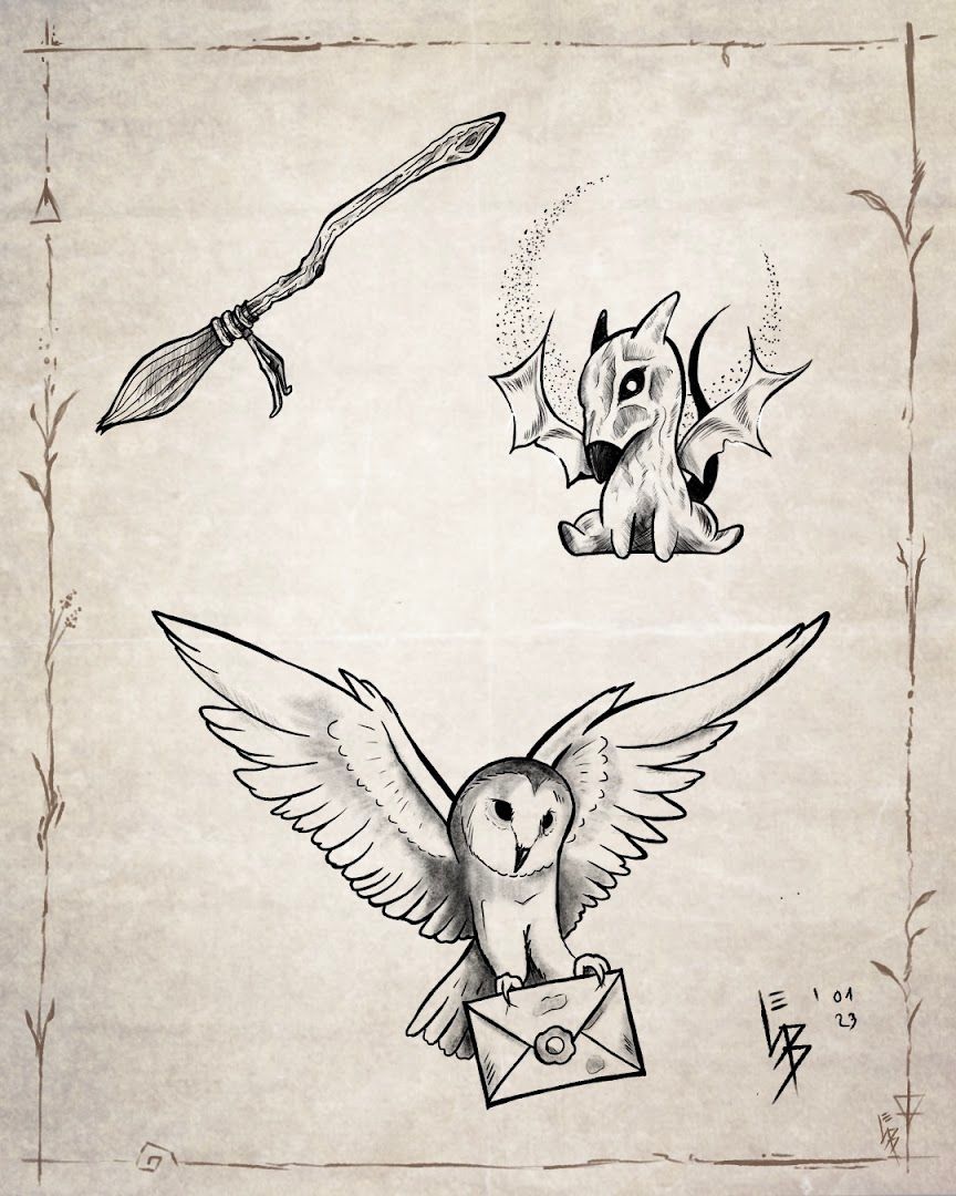 a drawing of a bird with a knife and a knife