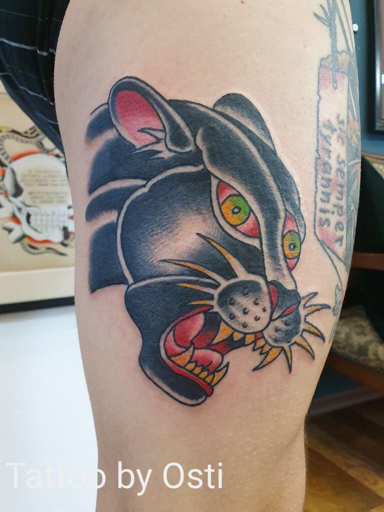 a japanische tattoos in leipzig of a cat with a big grin of teeth, forchheim, germany