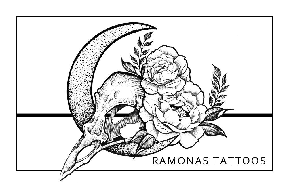 a drawing of a skull and a rose