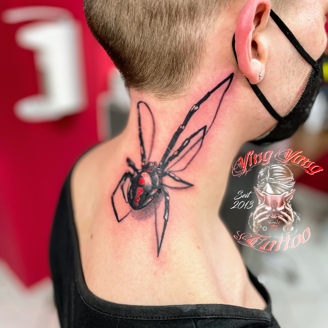 a man with a spider narben tattoo on his neck, berlin, germany