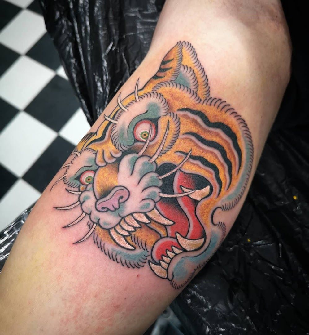 a tiger narben tattoo on the arm, hochtaunuskreis, germany