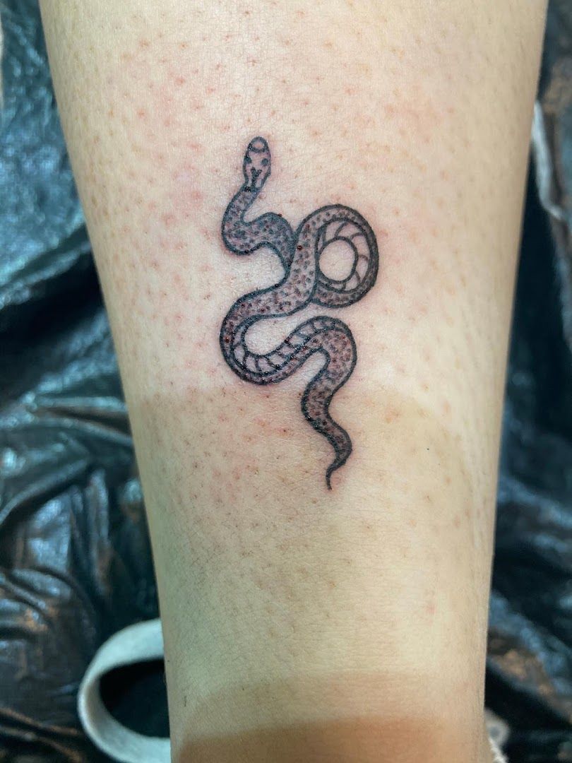 a narben tattoo of a snake on the leg, bodenseekreis, germany