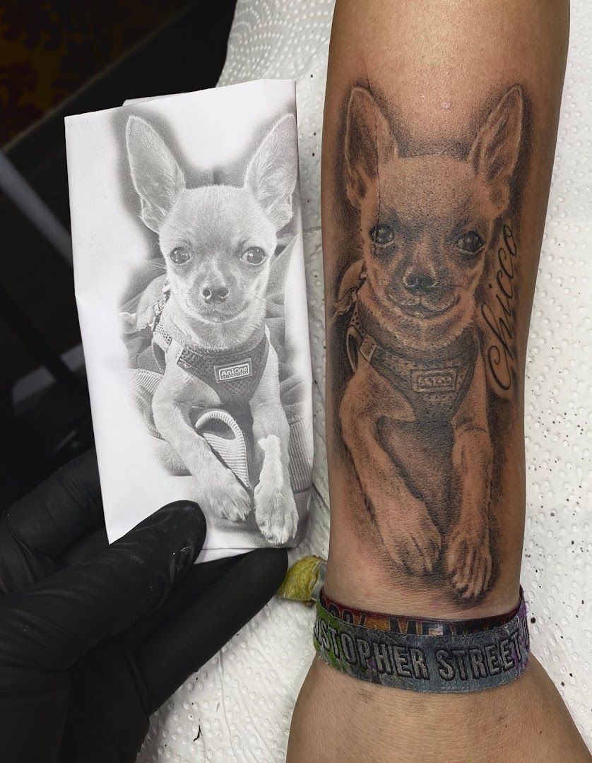 a narben tattoo of a chihuahua dog and a photo of a cat, greiz, germany