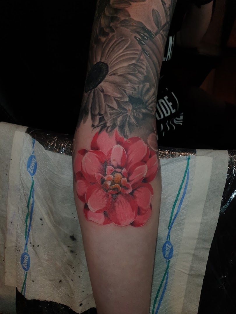 a cover-up tattoo with a flower on the arm, kreisfreie stadt braunschweig, germany