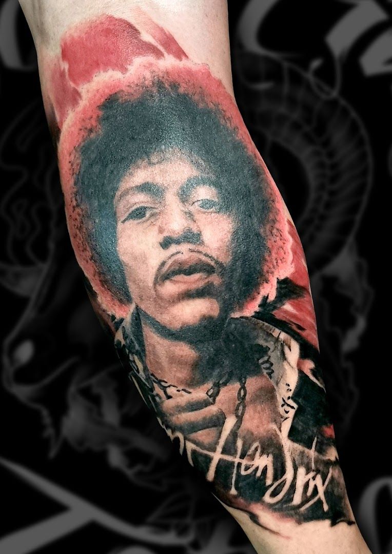 a cover-up tattoo of a person with a red background, hersfeld-rotenburg, germany