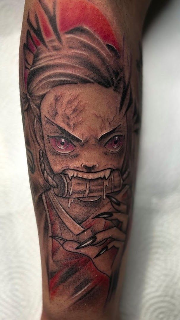 a cover-up tattoo of a demon with a red eye, duisburg, germany