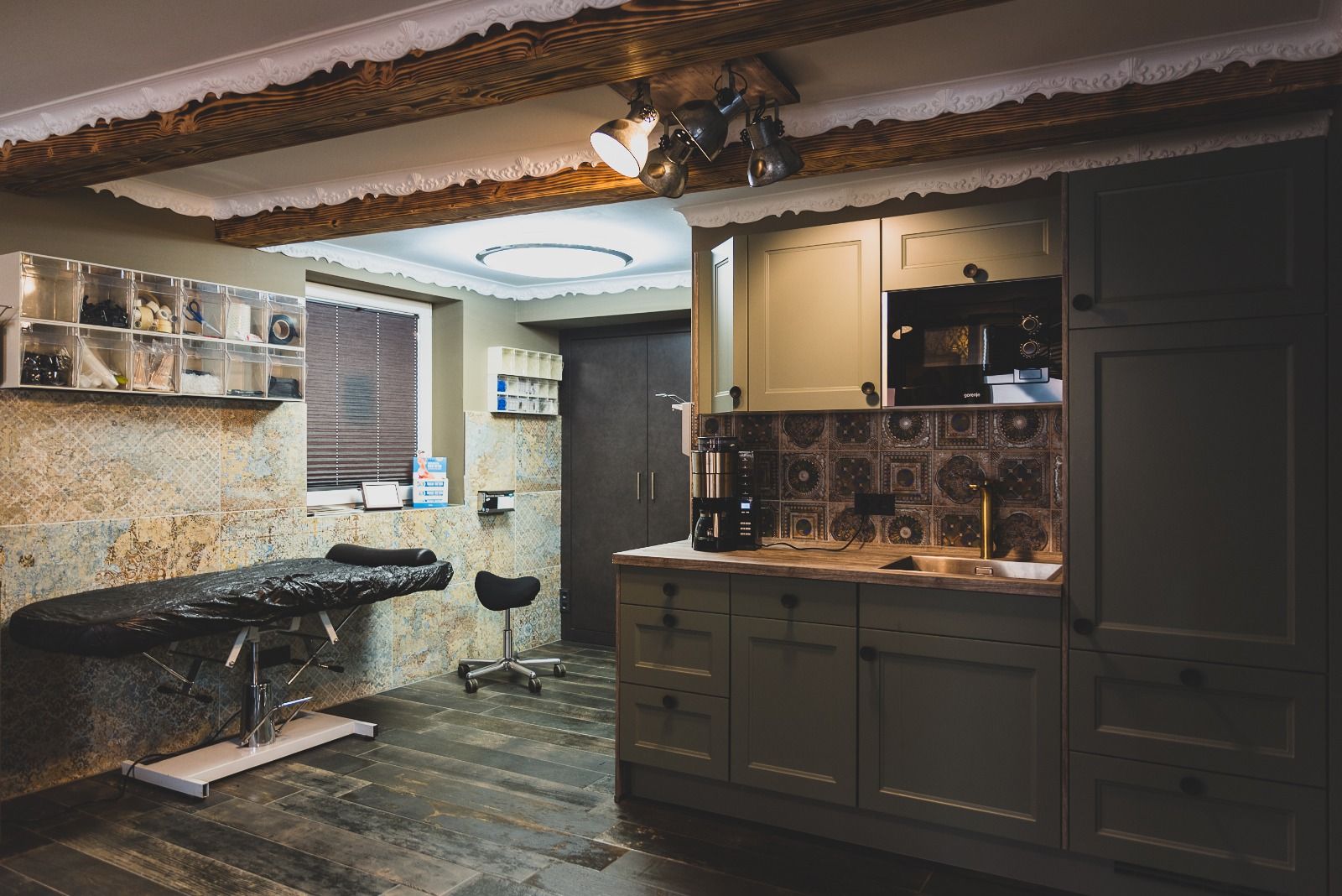 a kitchen with a sink and a counter