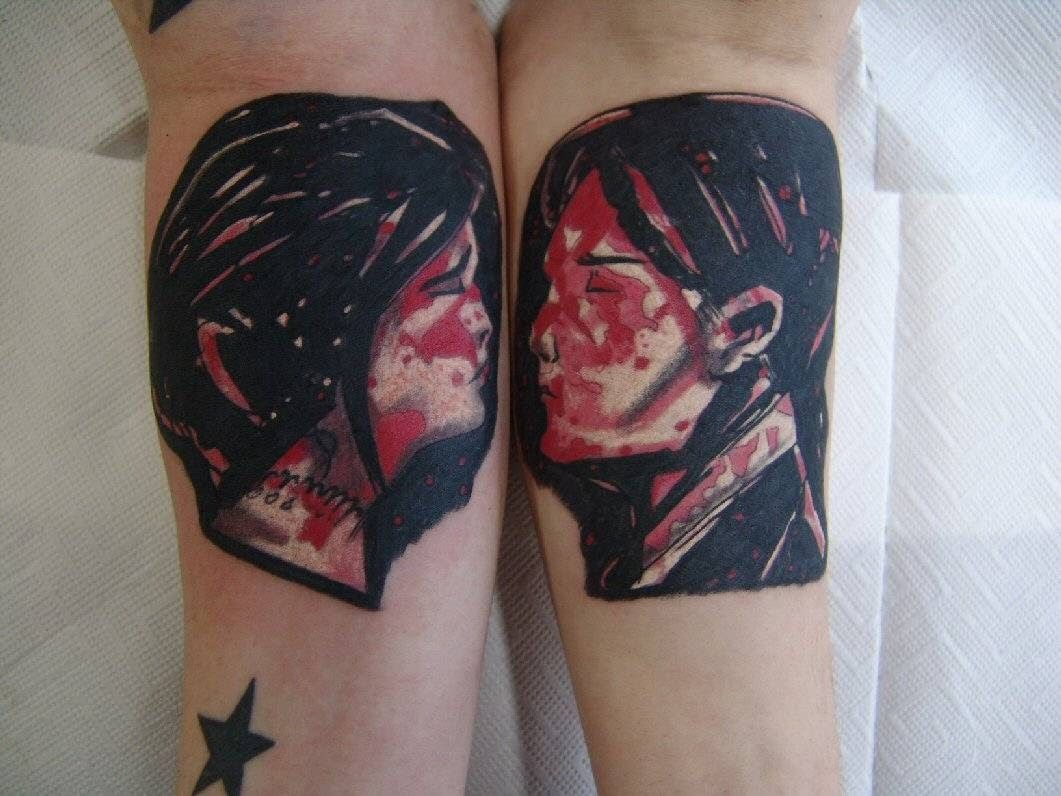 two cover-up tattoos with a woman's face on the arm, nürnberg, germany