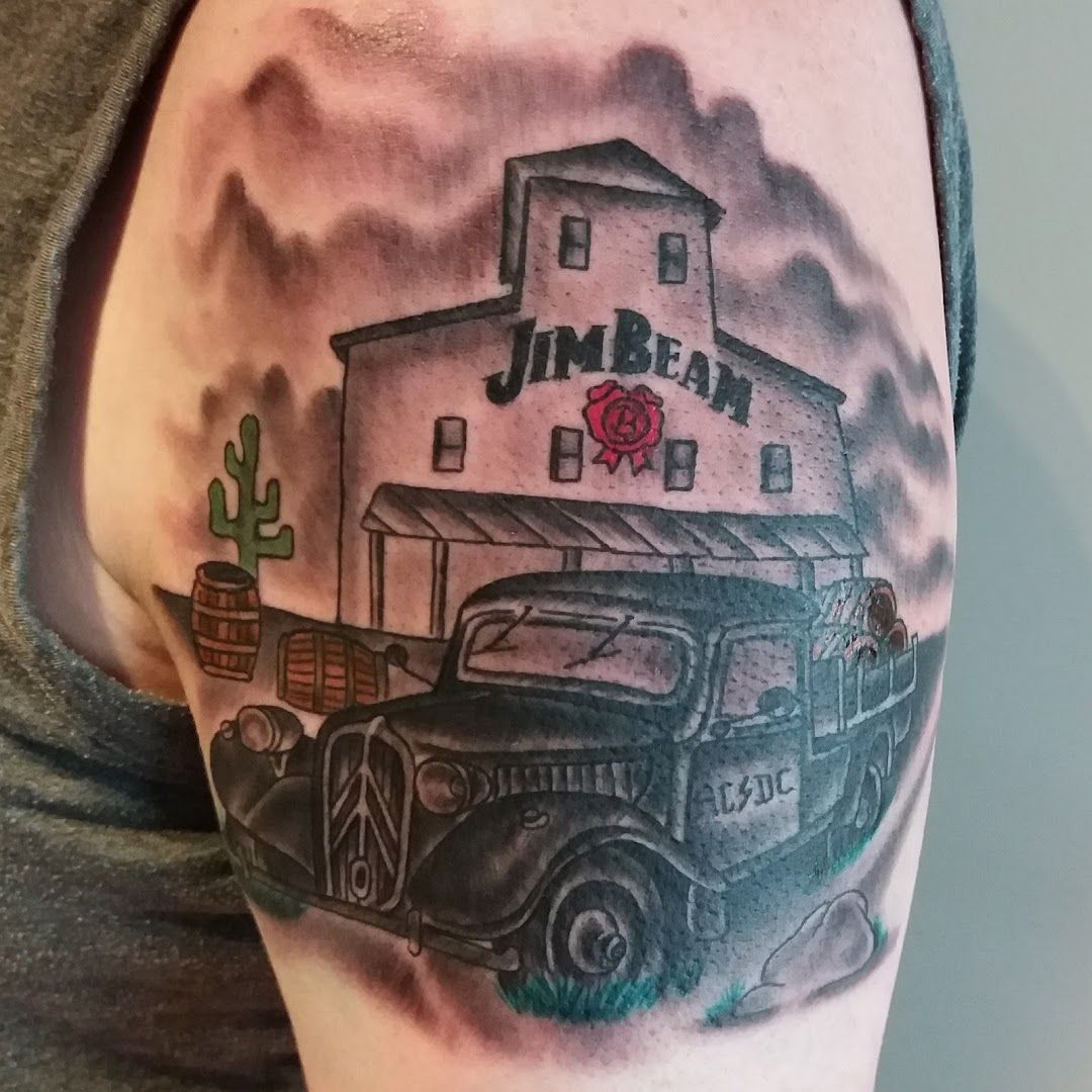 a narben tattoo of a truck and a house, ammerland, germany