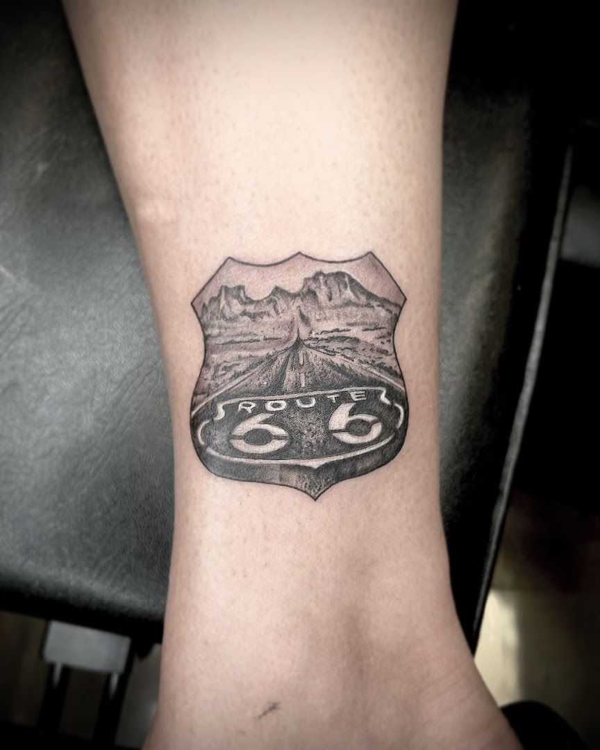 a narben tattoo of a mountain scene with a mountain range in the background, rhein-neckar-kreis, germany