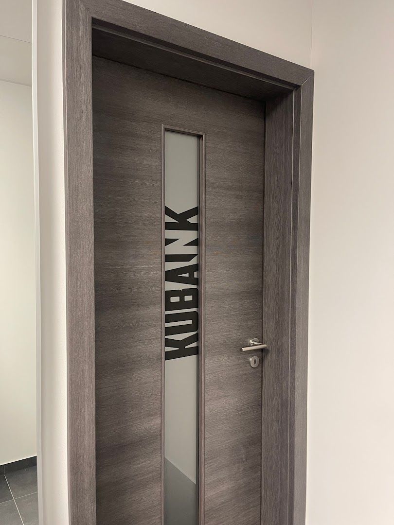 a modern door with a glass paneled door