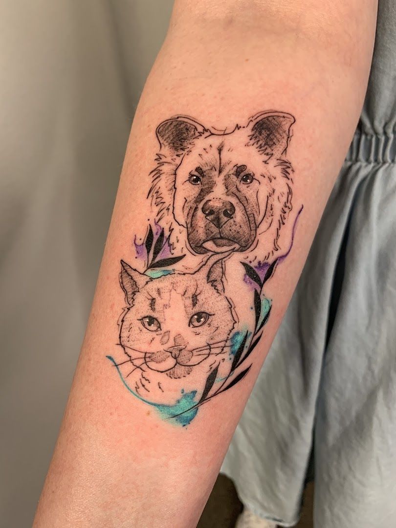 a narben tattoo of a bear and a cat, paderborn, germany